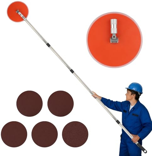 gipspolslipmaskin 200 cm, 360° radialslipmaskin, gipsslipmaskin med justerbar förlängningsstav för väggar och tak, inklusive 5 slipskivor (korn 80, 120, 150, 180, 240)