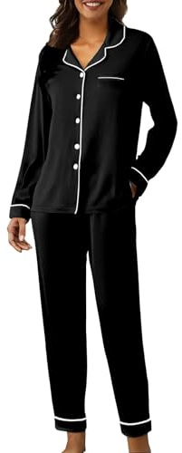 MJGkhiy Pijama mujer algodón invierno elegante abierto por delante camisa con botones y pantalones largos pijamas dos piezas suave cómodo manga larga pajamas casa otoño ligero largo conjunto de noche