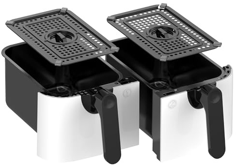 EMtronics Accessories RLDR91WH 9L Double Basket Air Fryer Replacement Drawer Set (1 and 2) with 2 Crisper Racks for EMAFDD9LWH in White