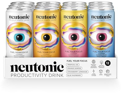 Neutonic Nootropic Productivity Energy Drink | Variety Pack 12 Cans | 120mg Natural Caffeine, Zero Sugar | Support Energy, Mental Performance, Cognitive Function | Support Focus, Brain Health