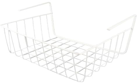 Jelquix Under Shelf Storage Basket, Under Cabinet Storage Rack, All Metal Wire Basket with Unique Hanging Design No Installation for Kitchen Office Pantry (L White)