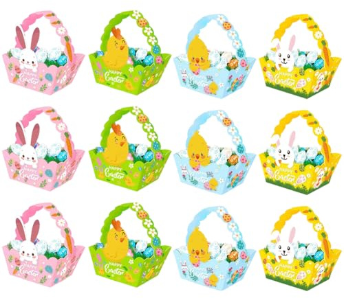 Papier Osterkorb Zum Befüllen, Osterkörbe Geschenkkörbchen mit Osterhasen,Osternest zum Befüllen Ostergeschenke Osterei, Osterdeko -12pcs