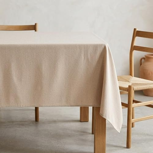 GAMUSI Mantel Antimanchas Liso Rectangular Tejido Jaspeado, Tacto Natural, 140x100 cm, Beige