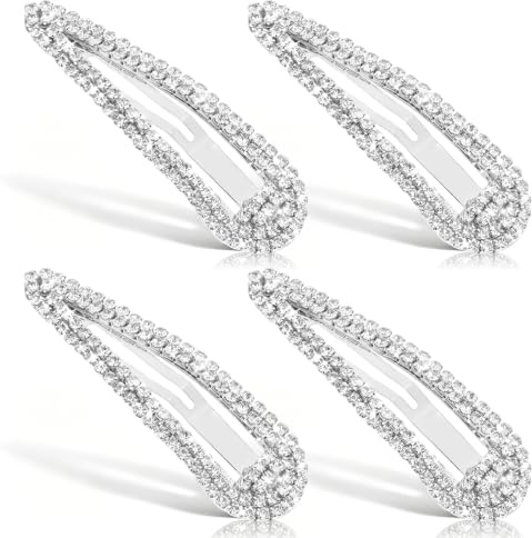 4 Stück Strass Haarspangen Silber Damen, Französische Haarspange Hochzeit, Braut Glitzer Haarklammern, Metall Snap Haarnadeln, Haarschmuck, Brautschmuck Haare für Frauen Mädchen Hochzeit Brautjungfer