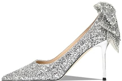 Scarpe da Sposa con Paillettes Scintillanti for Donna Décolleté con Tacco Sottile da Sposa Décolleté da Donna in Cristallo Argento Alto(38)