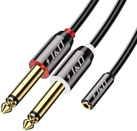 J&D 3,5 mm zu 2 x 6,35 mm Kabel, Gold-Plated [Kupfer Shell] 3,5mm TRS Weiblich auf 2x 6,35mm (1/4 Zoll) TS Männlich Stereo-Audiokabel Adapter Kompatibel für iPhone, Verstärker