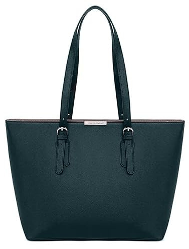 David Jones - Damen Shopper Handtasche - Große Schultertasche Tote Bag PU Leder - Tasche Büro Schule Uni Einkauf Shopping Reise - Alltag Tragetasche Frau - Arbeitstasche A4 Laptop Elegant - Dunkelgrün