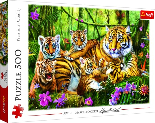 Trefl, Puzzle, Tigerfamilie, 500 Teile, Premium Quality, für Erwachsene und Kinder ab 10 Jahren