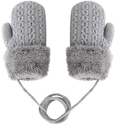 Kinder Winter Handschuhe Baby Fäustlinge Mädchen Fausthandschuh Halshandschuhe Themohandschuhe Gloves Gestrickte Handschuhe für 1 2 3 4 5 6 Jahre Jungen Mädchen Warme Strickhandschuhe mit schnur