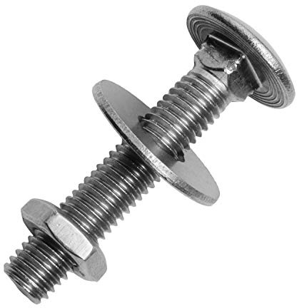 Schlossschrauben M10x65/65 mm mit Sechskantmuttern niedrige Form & großen Unterlegscheiben M10 aus Edelstahl A2 (5 Stück) | Flachrundschrauben - Flachmuttern - Beilagscheiben von MESAROS®