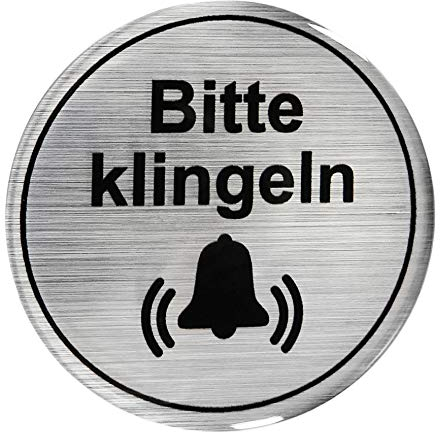 BIKE-label Türschild 3D Aufkleber Dm 45 mm in Alu Optik Bitte klingeln 900066-VA