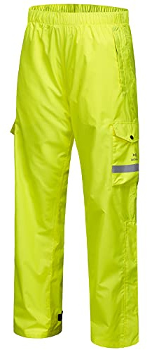 Bassdash Komplett herr andningsbar vattentät regnbyxa lätt över byxa med 1/2 blixtlåsben för fiske kajakpaddling vandring, Fluorescerande gul, M / 34L