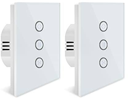 Useelink WLAN Rullgardinsbrytare, smarta persiennbrytare med pekskärm, kompatibel med Alexa och Google Home, app fjärrkontroll/timer, kontroll av gardin, persienner, markis – 2-pack