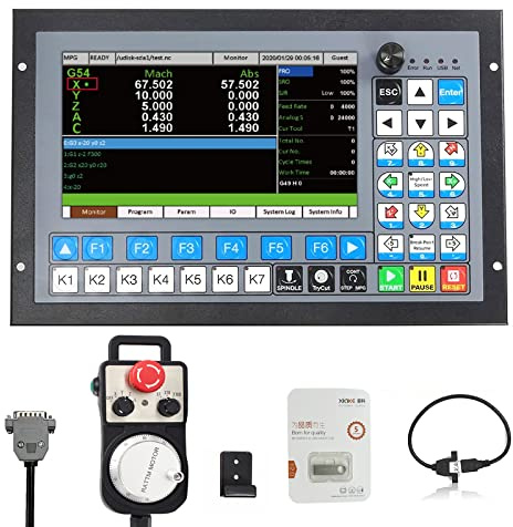 RATTMMOTOR CNC Control System DDCS Expert 5 Axis Offline Motion Controller PLC, 1MHz G Code U Disk with CNC Handwheel MPG with Emergency Stop Switch for CNC Engraving Milling Machine
