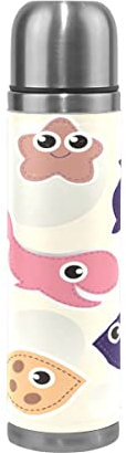 BEUSS Fisch Niedlicher Cartoon Ozean Wasserflasche Wasserkanne Edelstahl Isolierte Isolierflasche Auslaufsicher Leder Verpackung(500 ml)