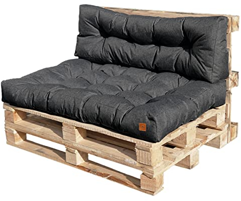Bielik Pallet Cushion Set – 2-Piece Quilted Water-Repellent Euro Pallet Cushions |120x80 cm Seat + 120x40 cm Backrest for Pallet Sofa & Furniture – Outdoor & Indoor Use in Colour: Dark Grey/Anthracite