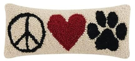 Peking Handicraft Peace Heart Paw, Hook Pillow, Wool and Poly Velvet