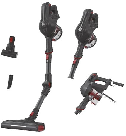 Hoover HF1 Aspirapolvere Con Tubo Flessibile, Senza Filo, Senza Sacco, 180 W, 0,9 Litri, Autonomia 30 Minuti, Luce LED, Mini Turbo Spazzola, Grigio [HF103PX]