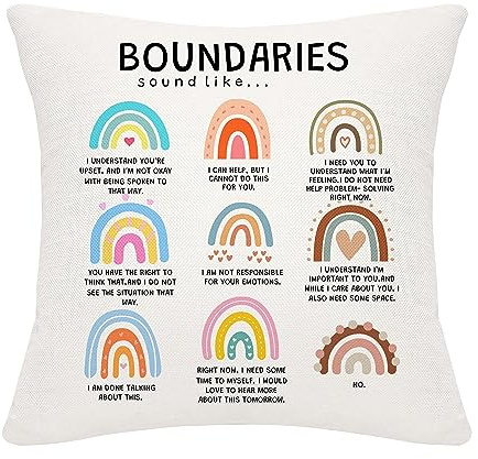 Bommex Boundaries Rainbow Cushion Covers 18x18 Inch Mental Health Themed Decor for Home Kids Teens Kids Adults Women Men Inspirational Gift(BOUNDARIES)