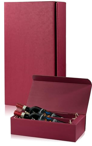 5x Flaschen Geschenkkarton Wein - Rot - für 2 Flaschen - Verpackung in hochwertiger Leinenoptik