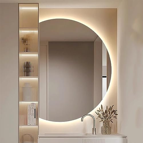 GLFNB Specchio da Bagno LED Intelligente 84 * 120 cm, Specchio cosmetico Illuminato a Mezzaluna Grande dimmerabile antiappannamento, Specchio da Parete retroilluminato con Luce Tricolore a semicer