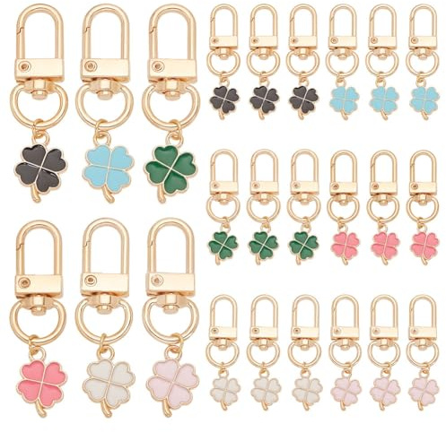 PH PandaHall 24pcs Porte-Clés Trèfle à Quatre Feuilles en Alliage Trèfle Émail Pendentif Décorations de Sac Porte-Bonheur pour Saint-Patrick Bricolage Fabrication Bijoux Boucles D'Oreilles 6 couleurs