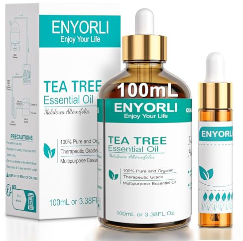 ENYORLI Teebaumöl 100ml 100% Naturrein Tea Tree Oil Reines und Ätherisches Aromatherapieöl Vegan Teebaum Ätherisches Öl für Diffuser,Shampoo, Gesicht,Haut, Nagel
