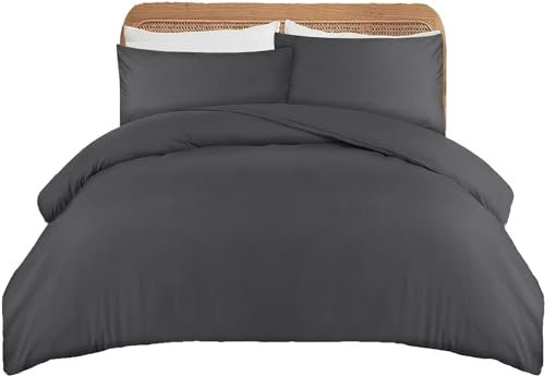 APEX FURNISHINGS Double Duvet Cover Sets - 100% Brushed Microfiber Bedding Quilt Cover with Pillowcases - Charcoal Grey