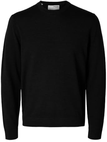 SELECTED HOMME Pull Ras du Cou 100% Laine mérinos Black L Black L