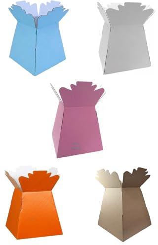 Inerra Florist Boxes - Mixed Pack of 5 Bouquet Living Vase Box - Light Blue, White, Pink, Orange, Kraft