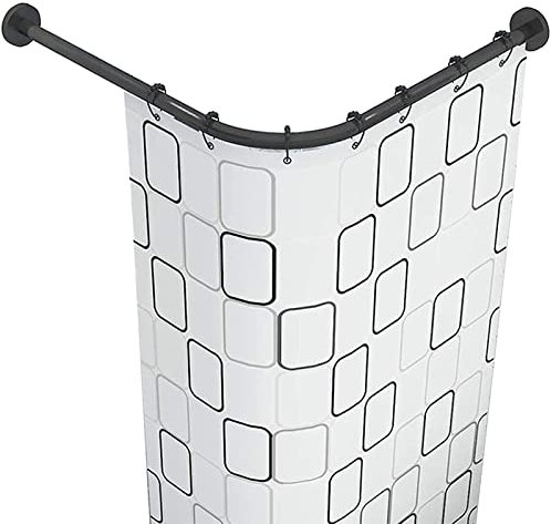 Tenda da doccia TrackCorner Asta per tenda da doccia senza foratura, asta per tenda da doccia ad angolo nero, asta estensibile per tenda da doccia curva L asta per tenda da doccia curva per bagno sp