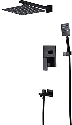 Système De Douche De 10 Pouces, Ensemble De Robinets De Douche Noirs Avec Bec De Baignoire, Ensemble Combiné De Douche Mural En Laiton, Mitigeur À Poignée Unique Avec Pomme De Douche, Douche À Main