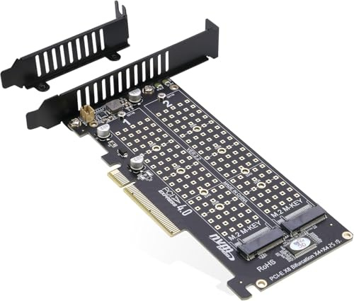 RIITOP M.2 auf PCIe X8 X16 Adapter Karte, 2 x 32Gbps Full Speed, M Key M.2 NVMe SSD zu PCIE 4.0 X8 X16 Reader (PCIE Bifurcation erforderlich)