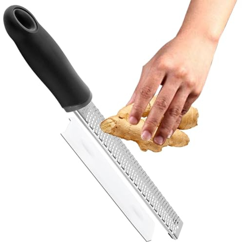 Zester Grater with Handle | Lemon Zester Grater with Small Brush - Graters for Kitchen, Lemon Zester Grater, Hand Held Cheese -Grater, Stainless Steel, Non-Slip for Cheese, Chocolate, Spices