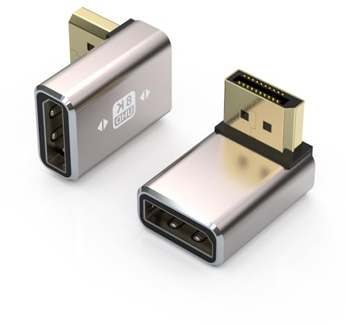 AOUZOVLI 2Pcs Displayport Adapter DisplayPort 1.4 Adapter 90 Grad Dp Stecker auf Dp Buchse Legierungsgehäuse 8K UHD HDR Displayport Adapter 8K/60 Hz Rechtswinkel DP DisplayPort Kabel Adapter 4K/144Hz