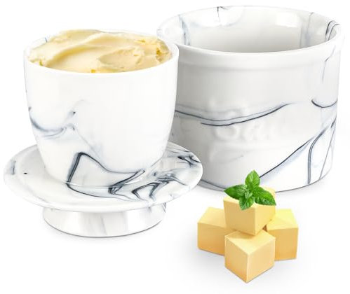 Burriera in ceramica Bianco Blu Porta Burro in Ceramica Bianca Contenitore Contenitore per Burro da Frigo per burro morbido fresco e spalmabile
