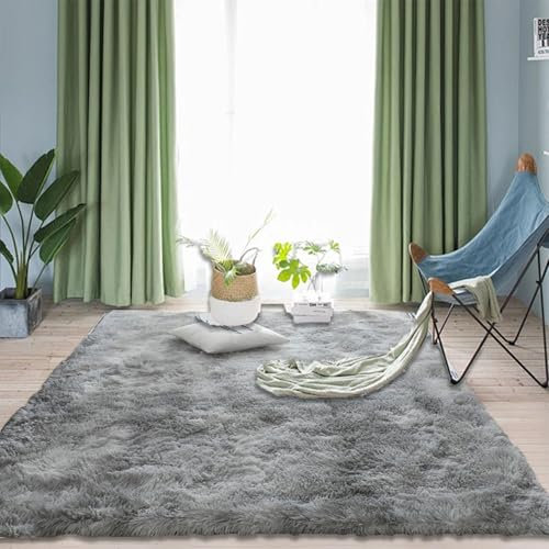 CUIMEI Wohnzimmer Teppich 65 x 135 cm, Anti-Rutsch Unterseite, Waschbar Bis 30 Grad, Super Soft, Felloptik, für Wohnzimmer Waschbar Einfarbiges Teppich, Hellgrau