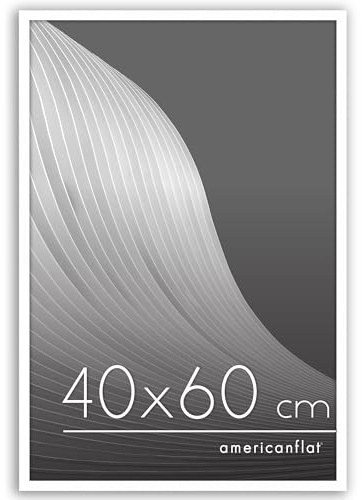 Americanflat 40x60 cm bildram med splitterbeständigt glas – Streamline Collection – Tunn kant för bord och väggdisplay – Upphängningsbeslag och stativ ingår – Vit