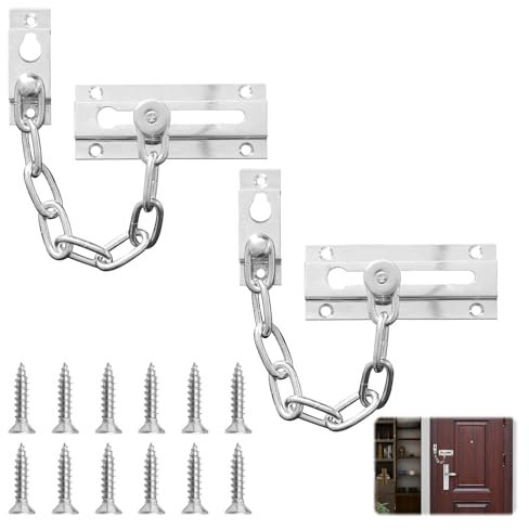 Door Chain,2 Set Stainless Steel Door Chains for Front Door,Chain Lock for Door,Door Lock for Bedroom Door,Front Door Lock with Screws,Internal Door Lock,Door Security Chain for Hotel Home