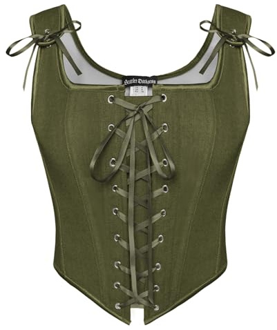 SCARLET DARKNESS Corset Renaissance vintage à lacets pour femme - Gilet paysan médiéval pour robe corset
