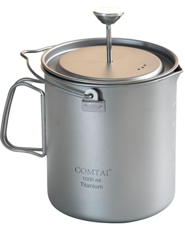 COMTAI Titanium French Press Pot 1000 ml Kaffeebereiter Camping mit Deckel und Filter Titan French Press Cup Backpacking für Outdoor Wandern Camp (1000 ml)
