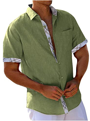 UHouse Chemise Homme en Cotton Lin Vetement Manches Courtes D'Été Chemises Leger Décontracté Chemisette Respirant Habit Col Mao Court Fin Cut Button Down Shirt