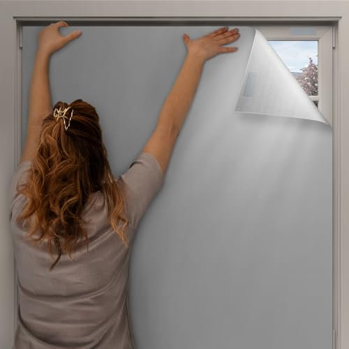 Valquid Blackout Blind, 200×145cm Temporary Blackout Blinds Stick on Window, Portable Blackout Blind with 10 Pairs Velcro – Blackout Curtains for Bedroom, Cut to Any Size or Shape(Grey)