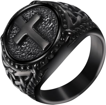 Flongo Anillo Con Sello De Cruz Hombre: Anillo Celta Cristiano Religioso - Para Regalar