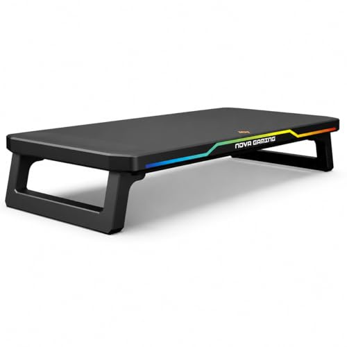 NOVA GAMING CELESTIUM - Rialzo schermo RGB con hub - Supporta fino a 25 kg, Pattini antiscivolo, 3 porte USB, 2 porte USB-C, LED RGB - Compatibilità universale