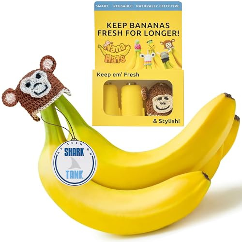 NANA HATS Banana Freshness Preserver, Keep Bananas Fresh Longer, Ideal for Organic Bananas, Innovative Banana Holder for Home Use, Extend Freshness of Your Fruit, AS SEEN ON SHARK TANK, Monkey