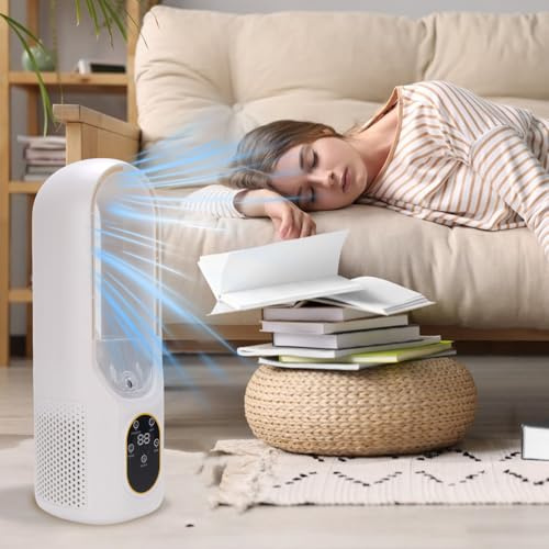 Aoaoy Ventilador de escritorio sin aspas con luz LED, ventilador de refrigeración de mesa silencioso de 6 velocidades, ventilador personal USB con niebla, temporizador de luz nocturna