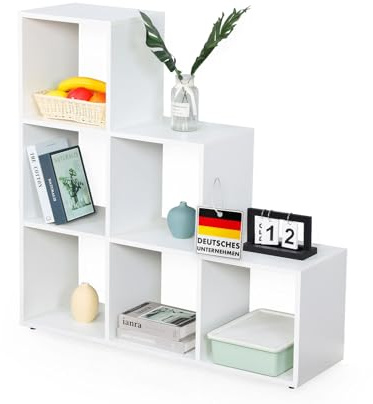 Floordirekt Libreria, scaffale a gradini, bianco, con 6 scomparti, 29 x 97,5 x 97,5 x 97,5 cm, divisorio per cameretta dei bambini, soggiorno, ufficio e camera da letto (Carolina)
