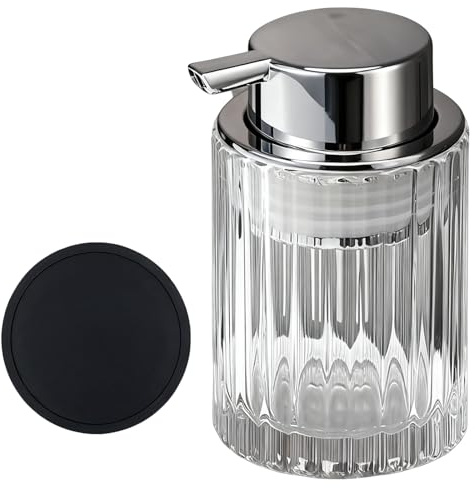 Zyiphor 300ml Seifenspender Glas Seifenspender Bad Durchsichtig Soap Dispenser mit Untersetzer Geliefert für,Shampoo,Duschgel,Küche,Bad Schaumseifenspender