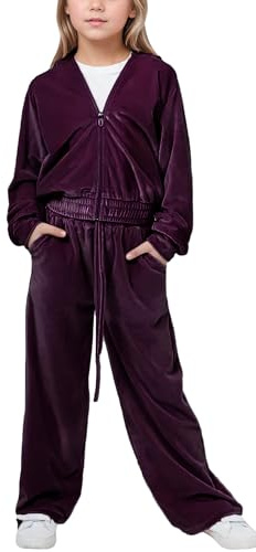 SEAUR Fille Ensemble Survêtement Velours Chaud Doux 2 Pièce Vêtement Jogging Fermeture Éclair Ensemble Velours Violet Mode 8-9 ans